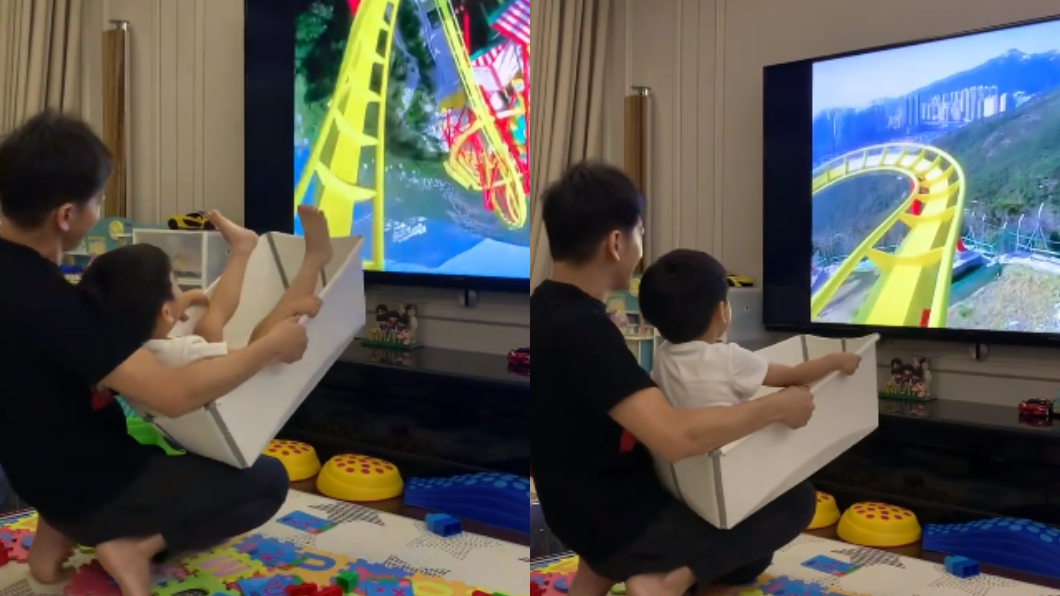 林志穎享父子之樂! 抱3歲兒大玩「4D人體雲霄飛車」