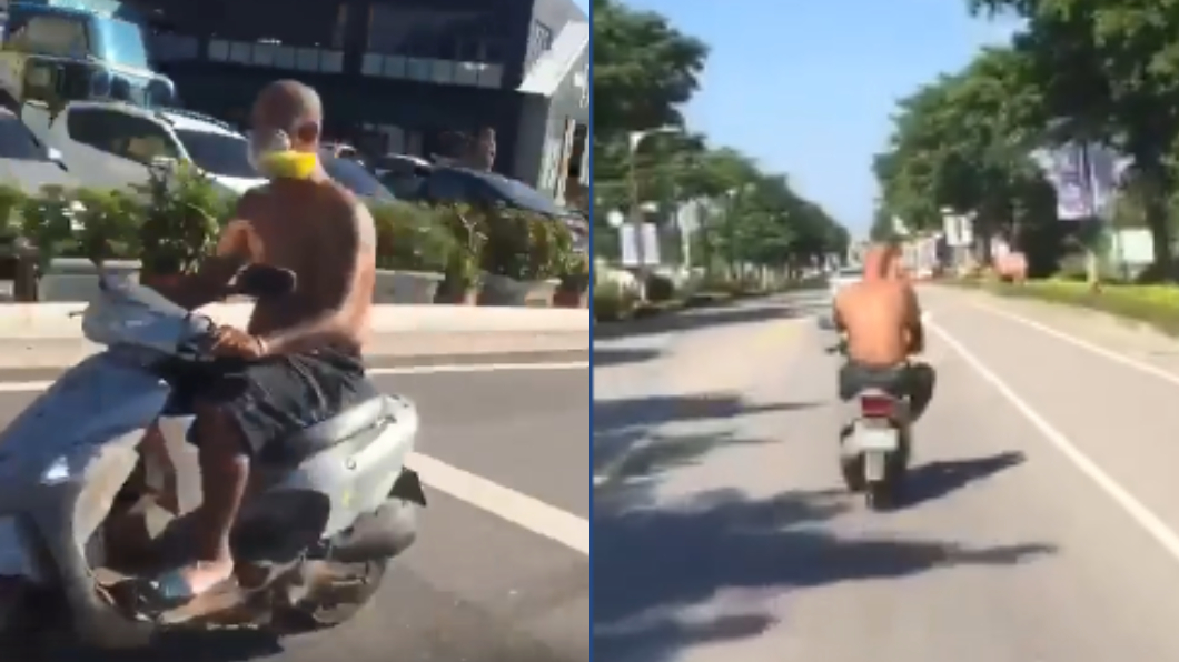 騎車吸膠!半裸光頭男蛇行駕駛 左右搖擺嚇壞路人