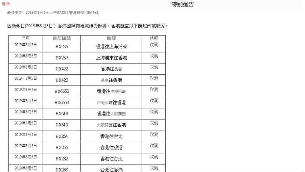 圖/翻攝自香港航空網站