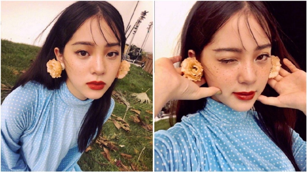 歐陽娜娜的雀斑妝引起熱議。合成圖／翻攝壁紙娘微博