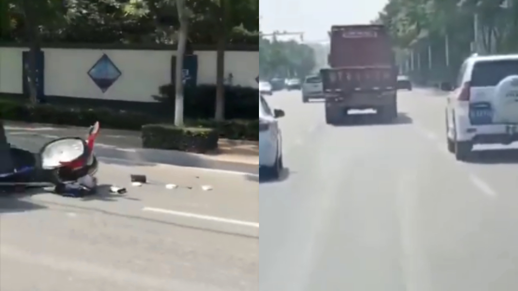 騎車滑手機!外送員重心不穩自摔 慘遭貨車輾斃
