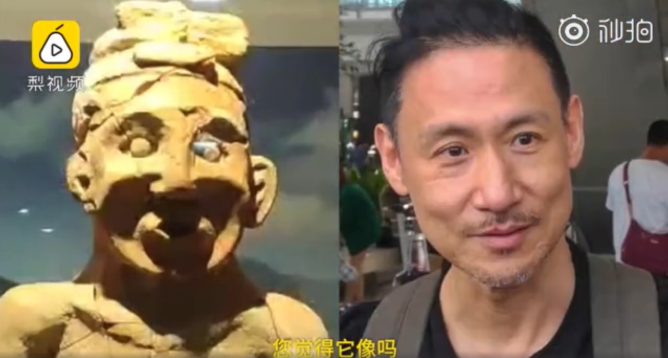 5300年前的陶俑人像神似張學友。圖/翻攝自梨視頻