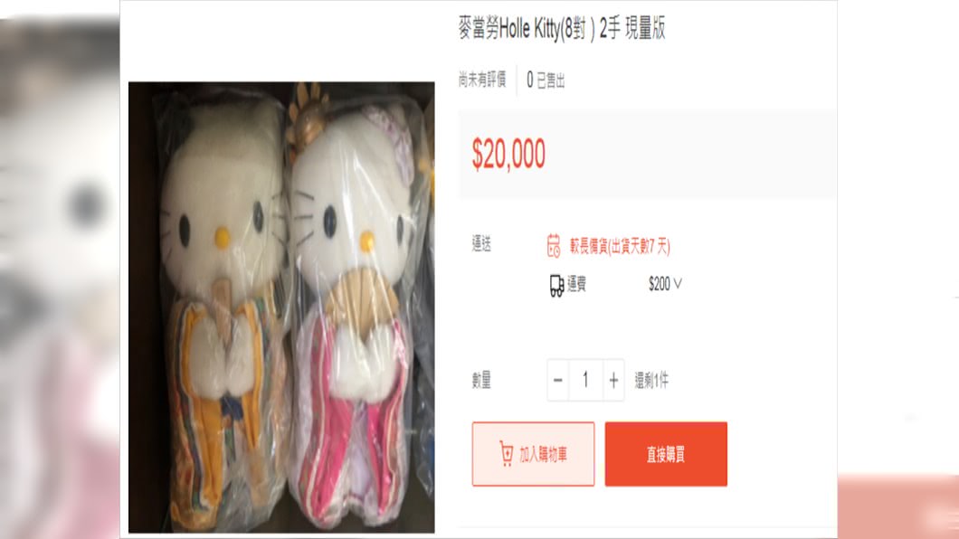 拍賣網站上仍看得到已絕版的Kitty玩偶。圖／翻攝自蝦皮