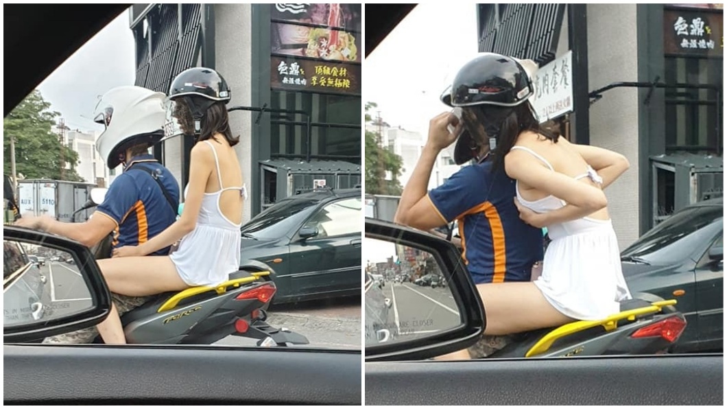辣妹搭機車秀美背長腿 當眾「喬長輩」引遐想