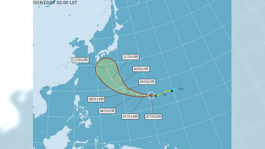 颱風哈吉貝路徑預測。 圖/翻攝自中央氣象局
