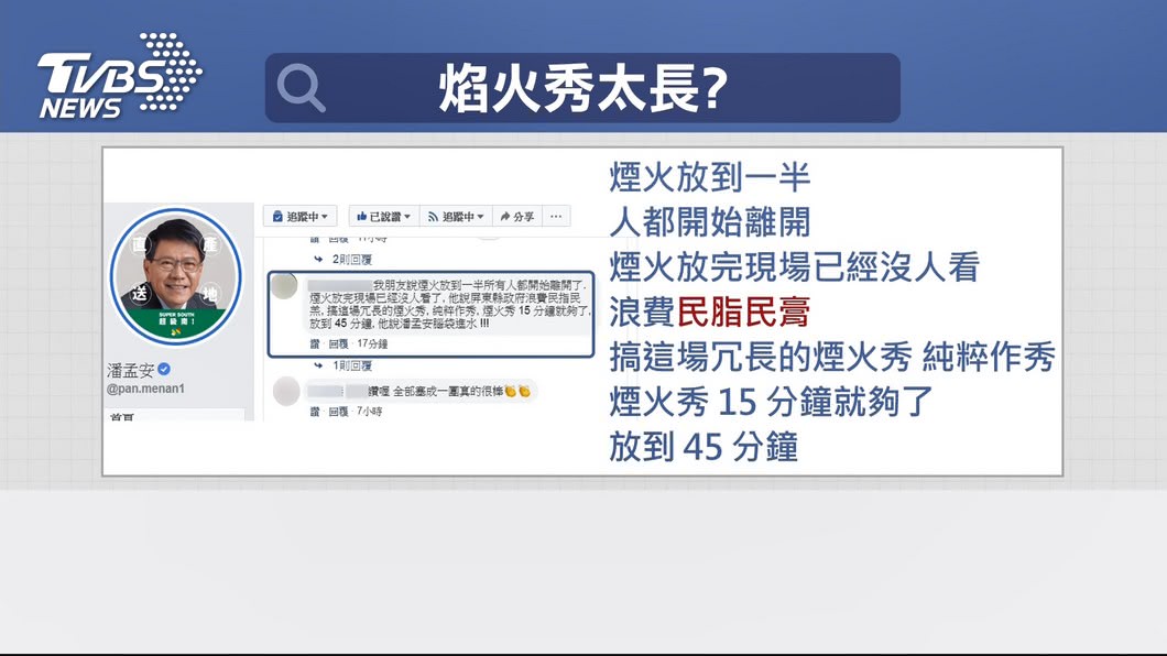 太冗長?煙火炸42分 潘孟安臉書湧正反評價