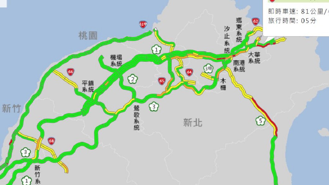 上午11時路況。圖/翻攝高速公路1968網頁