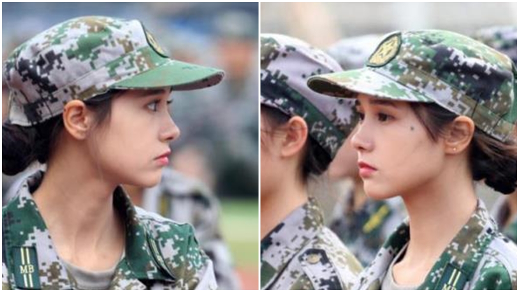 有1名大陸正妹日前軍訓時間,被捕捉美照後PO網爆紅。圖/翻攝自新浪網