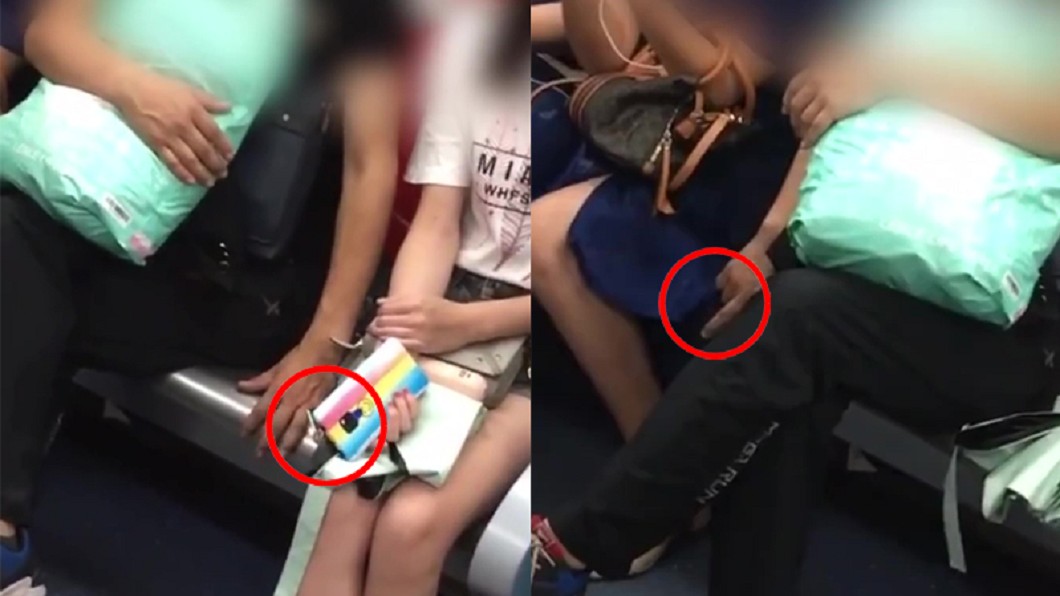 網友爆料,在搭深圳地鐵3號線,直擊1名男子猥褻左右2名女乘客。圖/翻攝自深圳城覓微博影片
