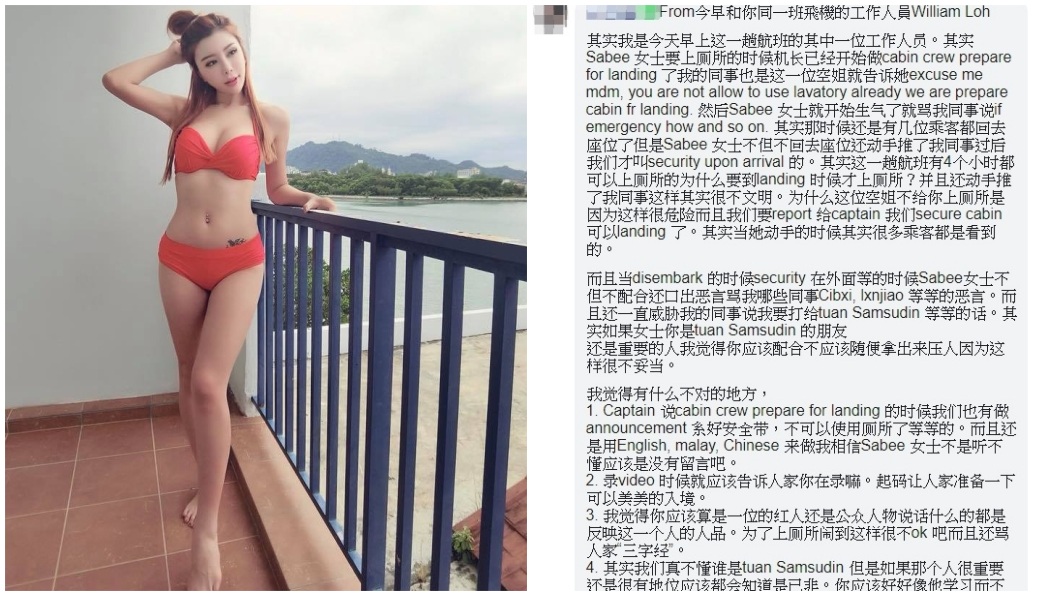 陳姝瑩日前臉書發文，提到搭機快降落時想上廁所被空姐制止，想討拍卻被網友群起砲轟。(圖／翻攝自陳姝瑩臉書粉絲團)