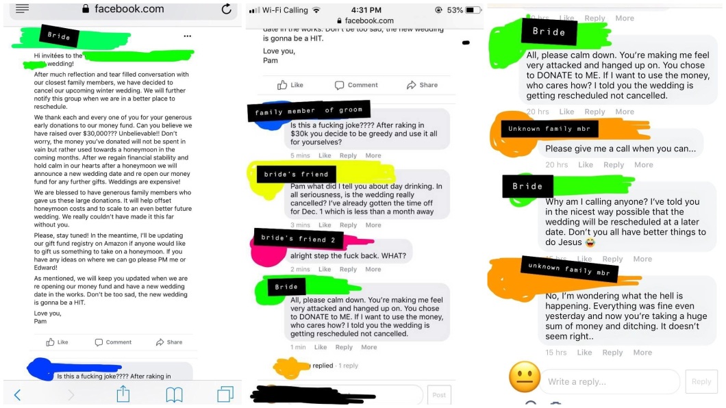 事後親友要求退錢，沒想到新娘卻嗆聲：你們管我要怎麼用這筆錢？(圖／翻攝自推特)