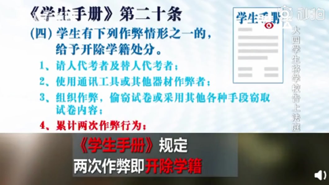 校規規定作弊2次就開除學籍。圖／翻攝自看看新聞