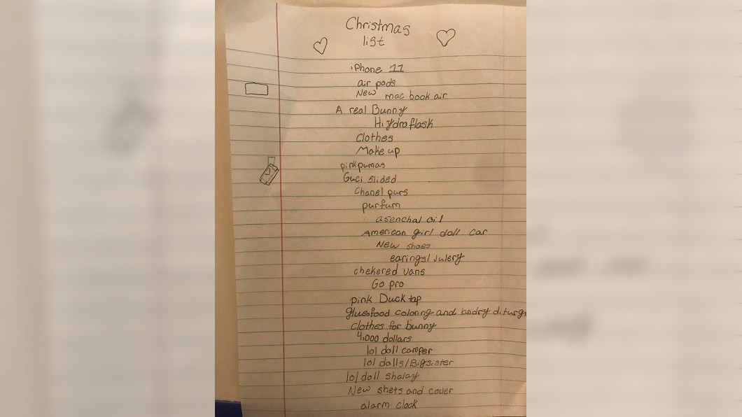 1名人父在網路上分享自己10歲的女兒耶誕願望清單,引發各界的討論。(圖/翻攝自推特)