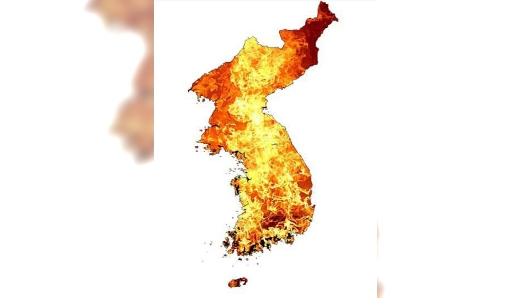 南韓網友的地獄朝鮮示意圖,整個朝鮮半島都是地獄火焰 (圖/翻攝自維基百科)
