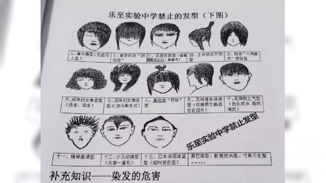 校方列出15種禁止髮型。圖/翻攝自微博