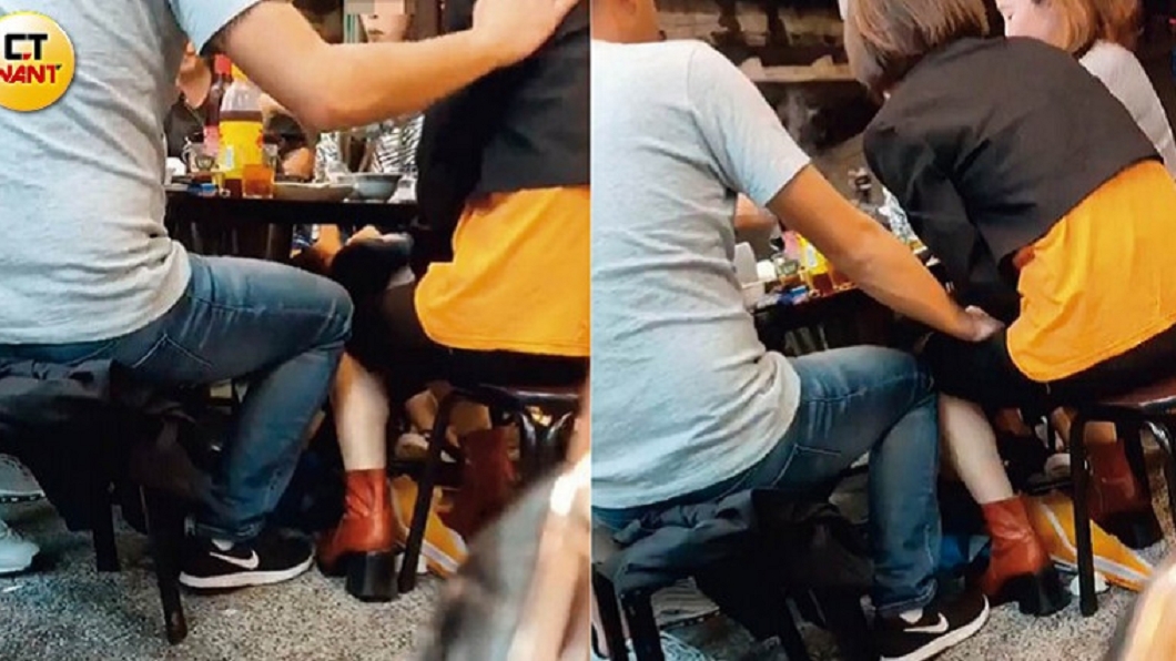 雖然被灰衣男摸大腿又揉背,但楊晨熙並未抗拒,全程淡定用餐。圖/CTWANT授權使用