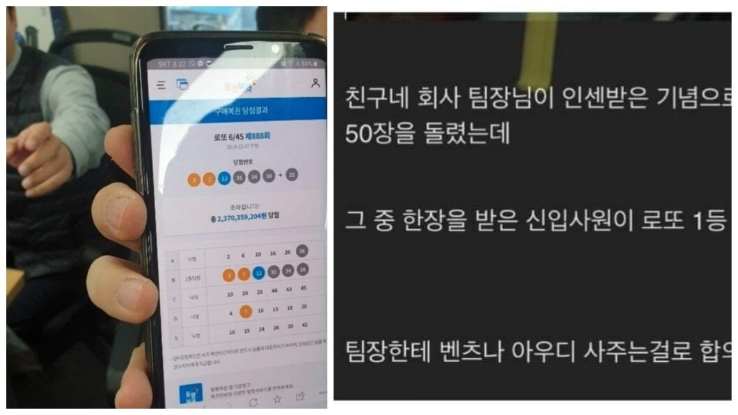 南韓1名菜鳥員工收到長官贈送的彩券中了23.7億元的頭獎，事後決定買輛進口車送給主管當作回報。(圖／翻攝自推特)
