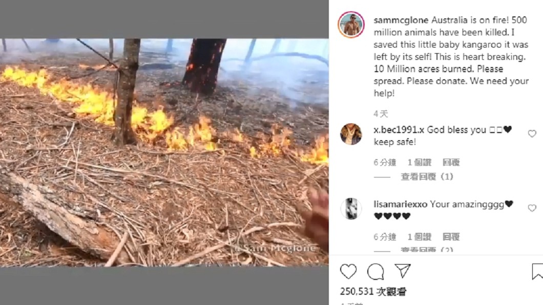 麥克隆在IG上呼籲大家幫助澳洲 (圖/翻攝自IG sammcglone)