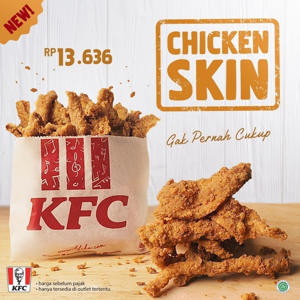 印尼首都雅加達6家分店肯德基首先推出「炸雞皮(Chicken Skin)」。(圖/翻攝自KFC Jagonya Ayam! Twitter)