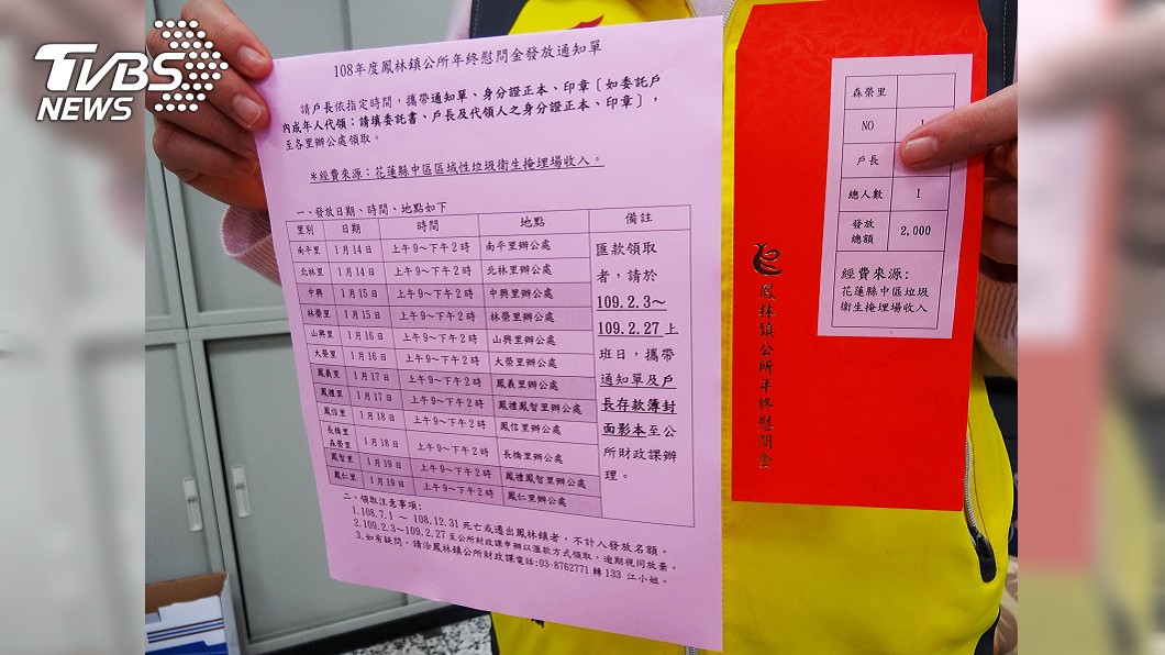 花蓮鳳林鎮公所發紅包 鎮民每人2000元