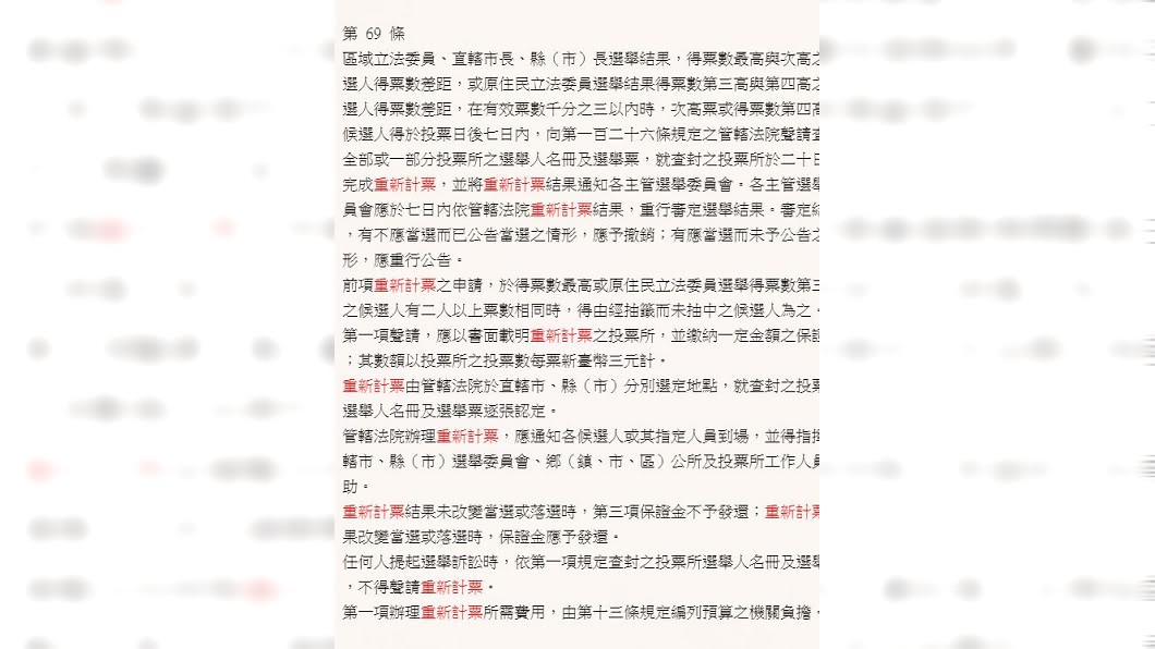 《公職人員選舉罷免法》第69條法規。(圖／翻攝自中央選舉委員會官網)