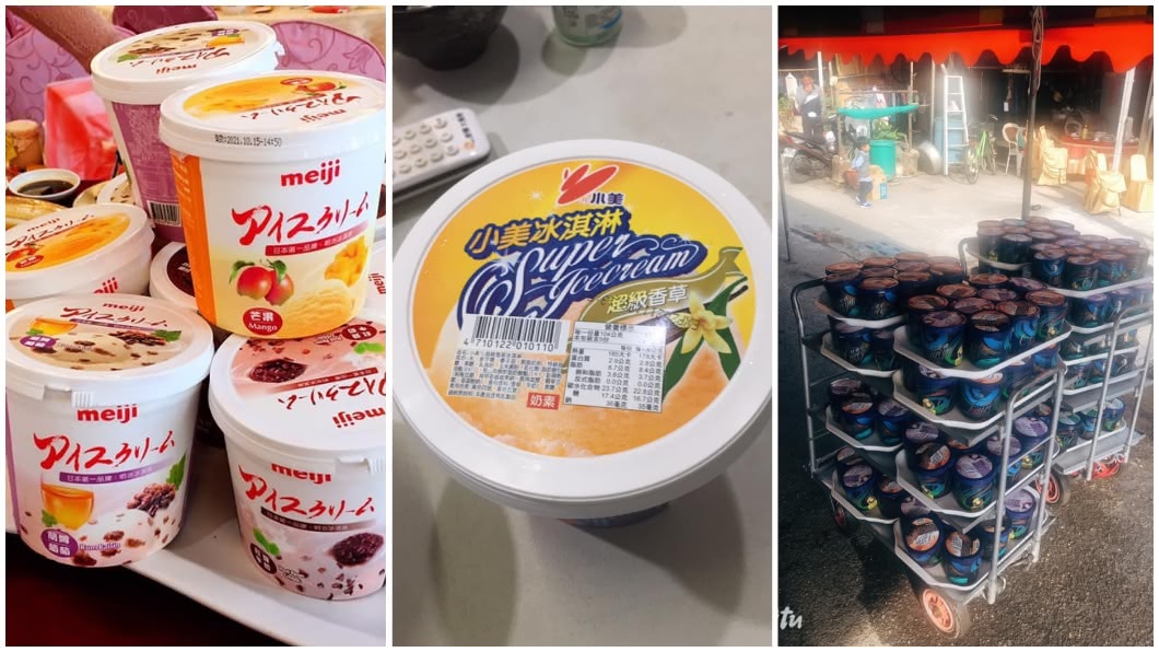 另外也有其他網友吃南部喜宴時,飯後甜點是超大桶的冰淇淋。(圖/翻攝自爆廢公社二館)