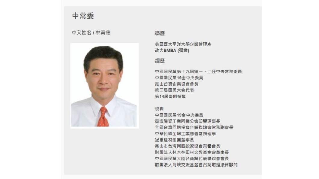 中常委林榮德任國民黨代理黨主席。(圖/翻攝自國民黨官網)