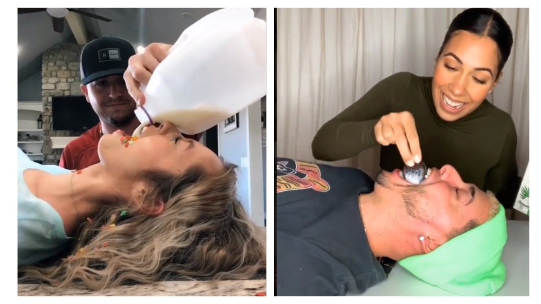 抖音麥片挑戰「拿嘴當碗」 湯匙挖奶釀意外!網轟:太噁