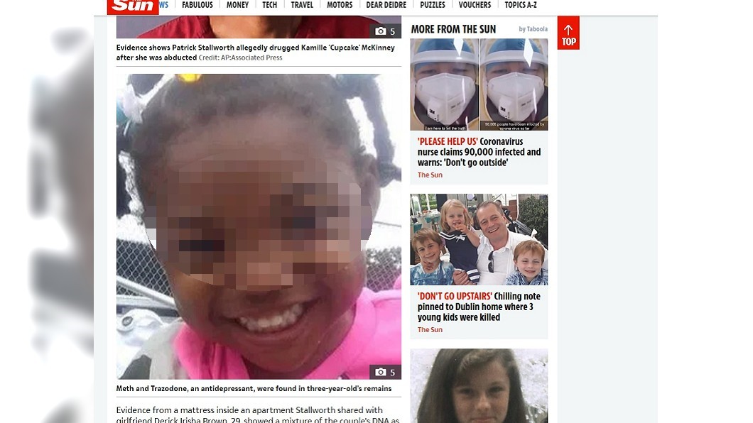 3歲女童麥金妮在生日派對期間遭綁架殺害。(圖／翻攝自英國太陽報)