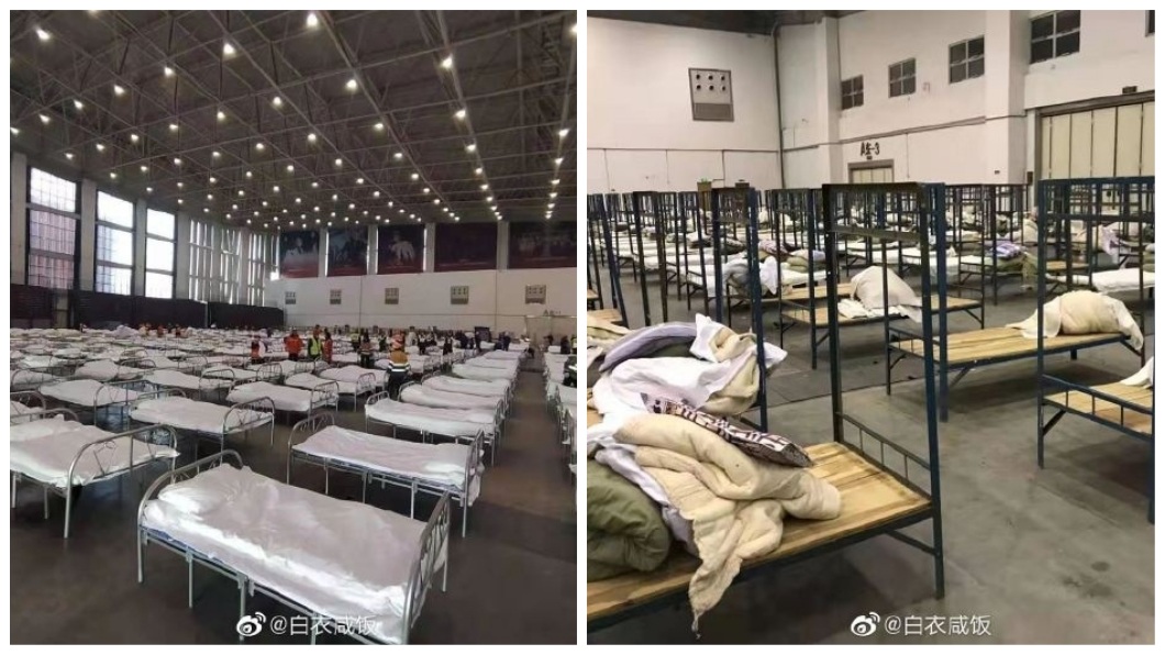 武漢市連日蓋了3間方艙醫院,但內部設備簡陋,民眾看到後形容這簡直就是集中營。(圖/翻攝自亞洲自由電台推特)