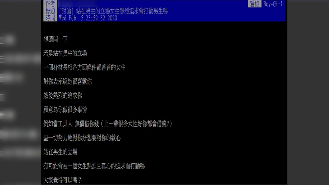 女生會被男生熱烈且真心的追求給打動嗎？(圖／翻攝自PTT)