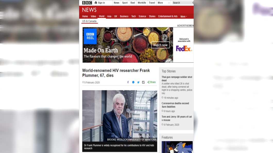 Frank Plummer過世。(圖/翻識自BBC NEWS)