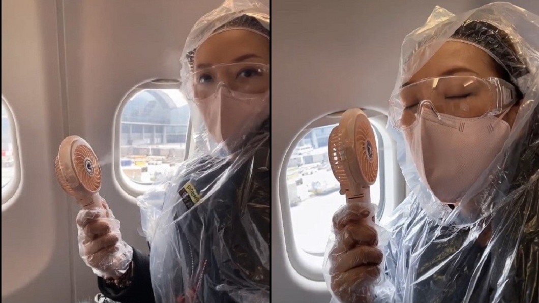 女星搭機「從頭包到腳」還戴浴帽　網看傻：要去武漢？