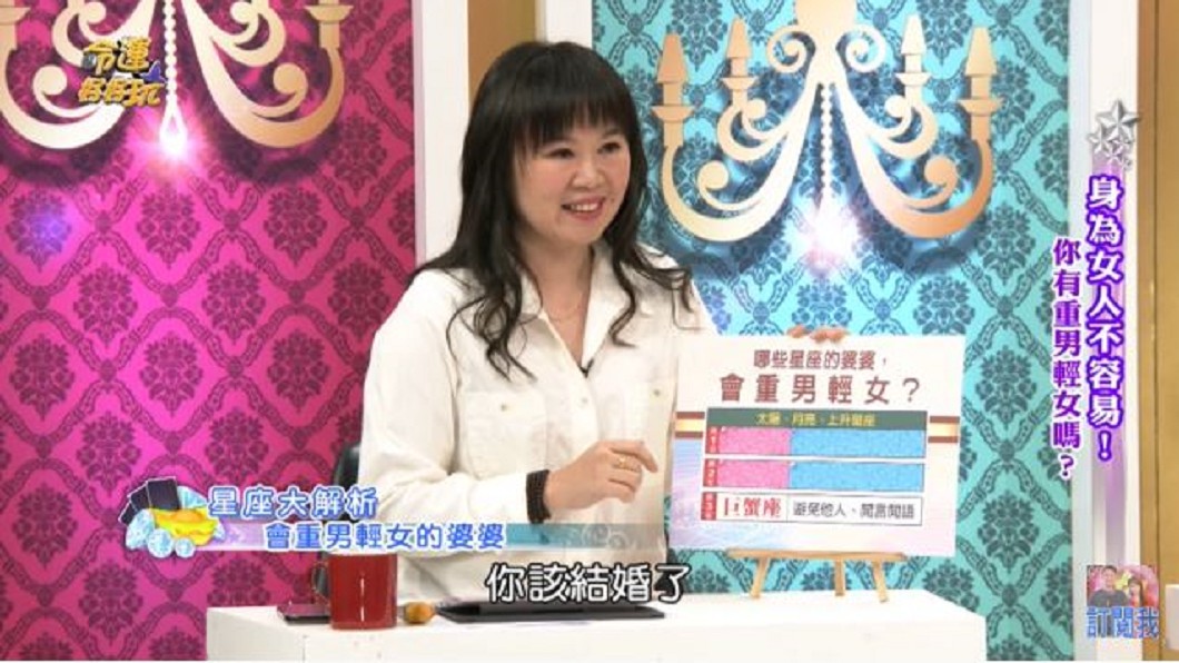 Amanda指出巨蟹座被鄰居關心兒子婚姻狀況,會回家勸兒子快結婚。(圖/翻攝自命運好好玩 youtube頻道)