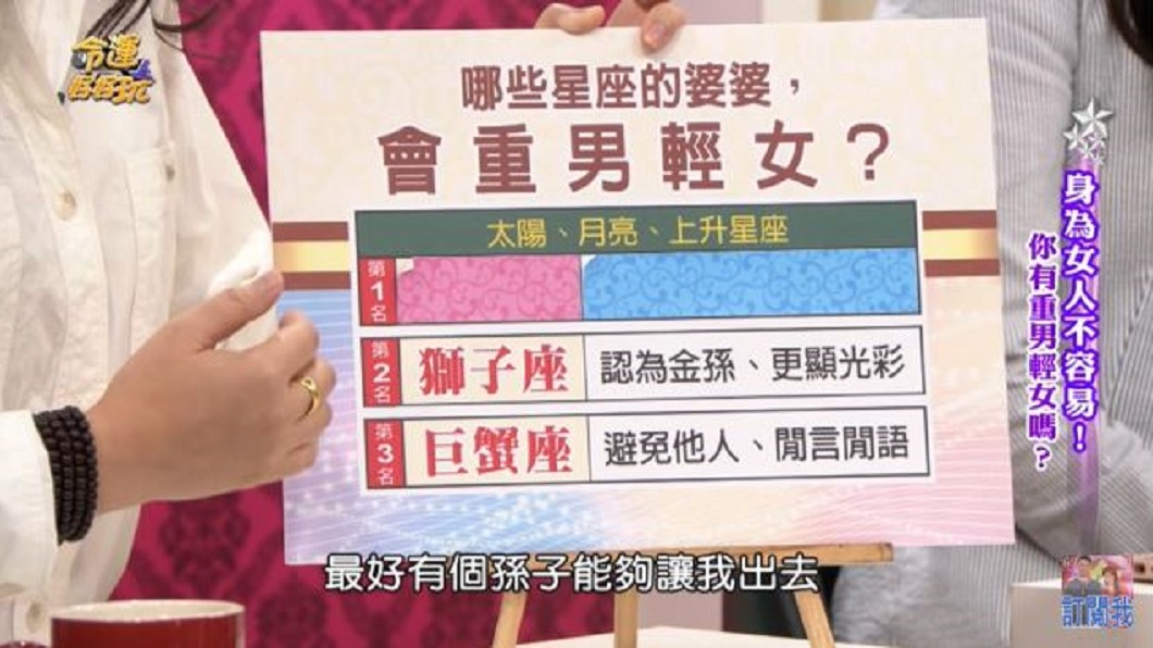 Amanda表示,獅子座婆婆認為媳婦能生孫子最好,抱出門有面子。(圖/翻攝自命運好好玩 youtube頻道)