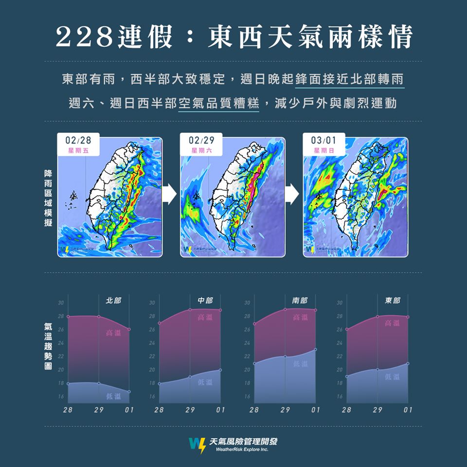 出門記得攜帶雨具。(圖/翻攝自天氣風險 WeatherRisk)