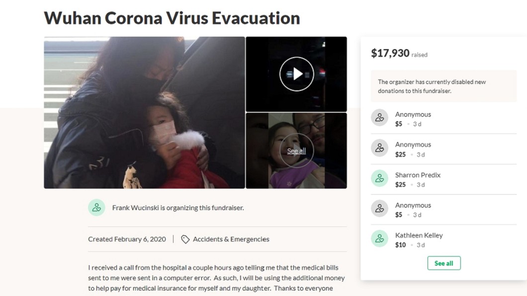 屋辛斯基在募資平台上發文求助,成功募得近54萬元 (圖/翻攝自gofundme)