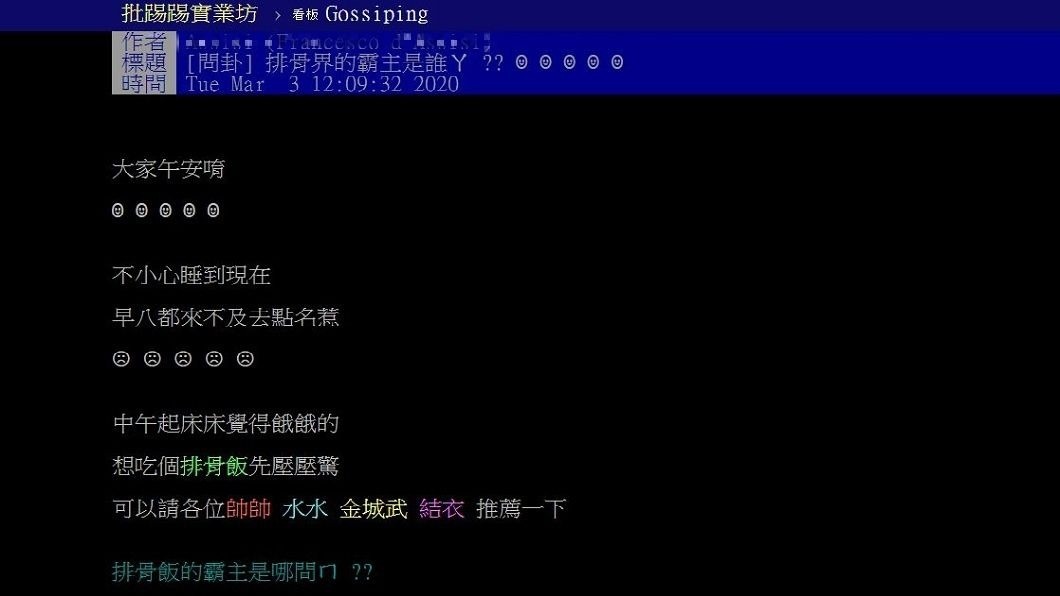 有網友好奇詢問哪間排骨飯是最好吃的。(圖／翻攝自PTT)