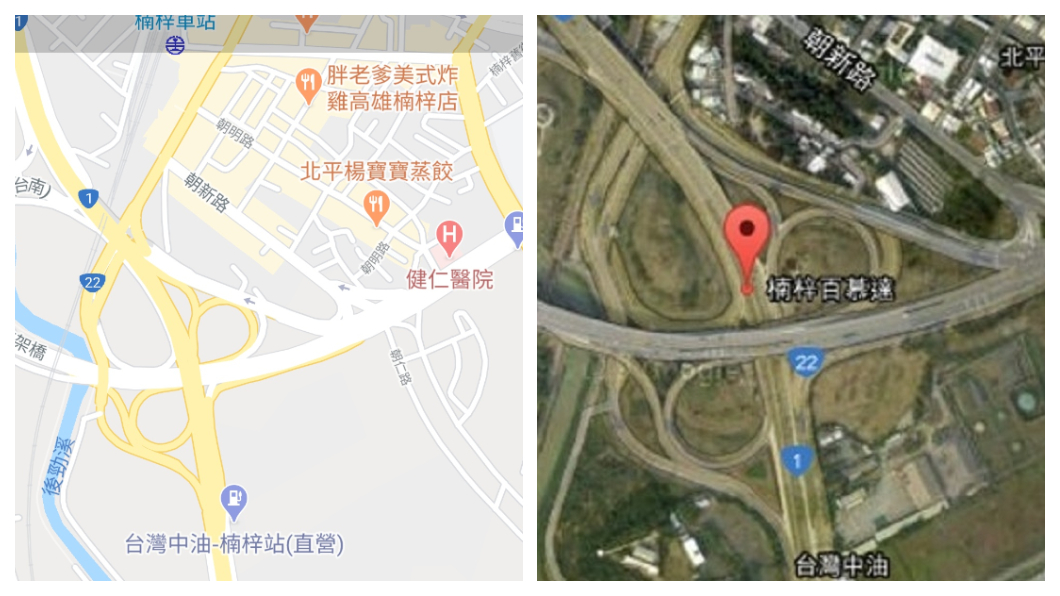 Google Map上一度出現「楠梓百慕達」地標,如今已經被撤下了 (圖/翻攝自Google Map)