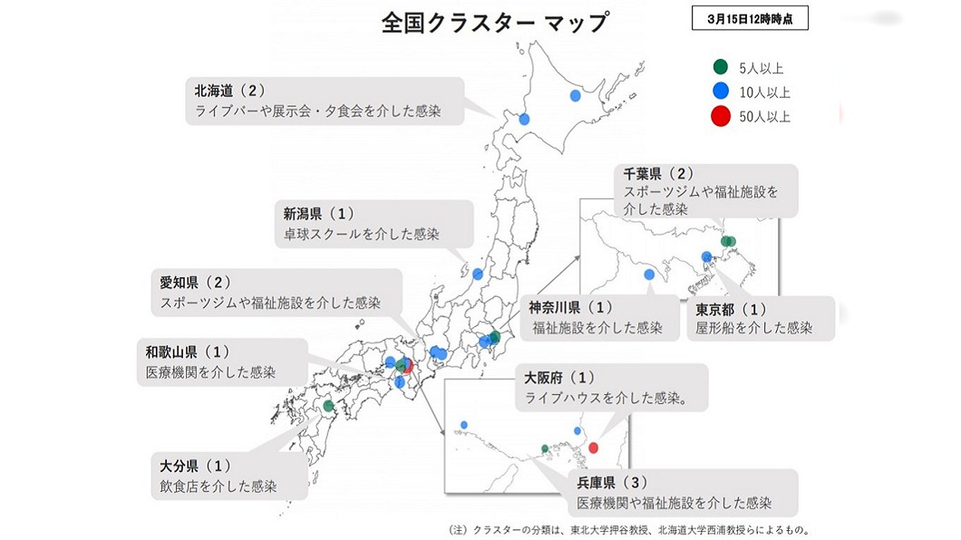 日本公布武漢肺炎群聚感染地圖 境內共15處