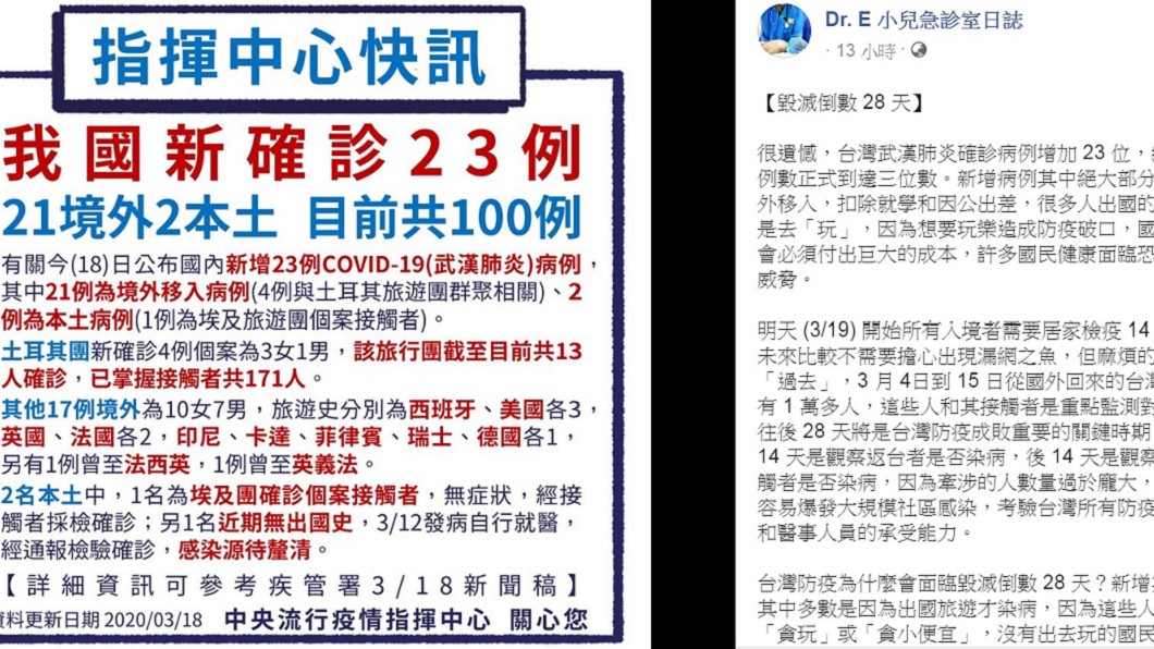 謝宗學認為往後28天將是台灣防疫成敗重要的關鍵時期。(圖/翻攝自「Dr. E 小兒急診室日誌」臉書)