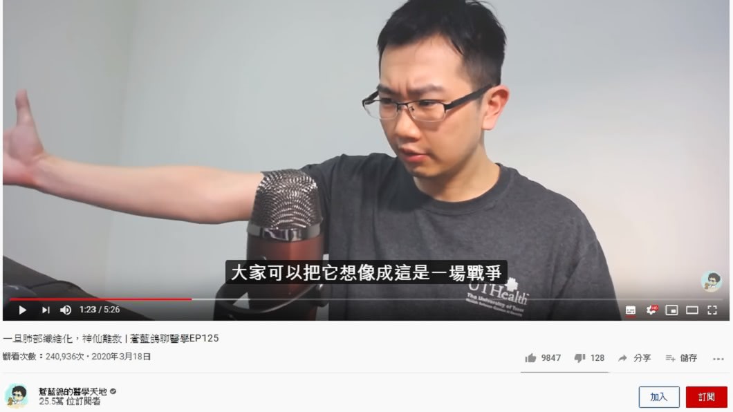 吳其穎解釋肺部纖維化原理。(圖/翻攝自YouTube)