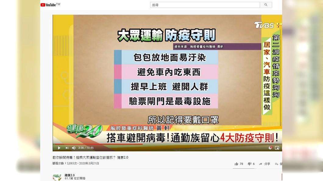 醫師指出大眾運輸有許多防疫守則。(圖/翻攝自健康2.0YouTube)