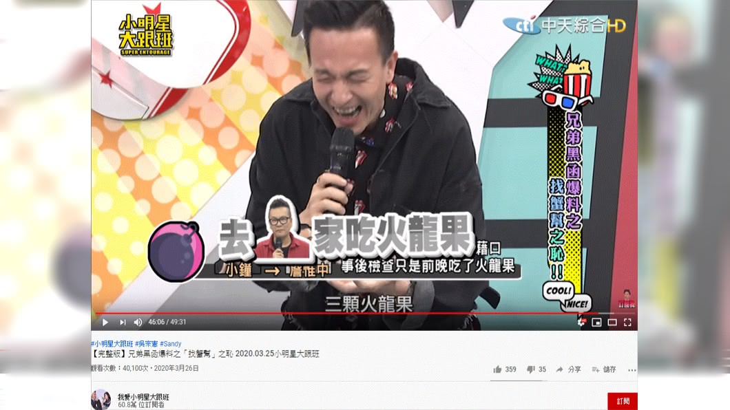 詹惟中赴醫檢查後發現,紅色大小便全因前晚吃火龍果所致。(圖/翻攝自《我愛小明星大跟班》YouTube)