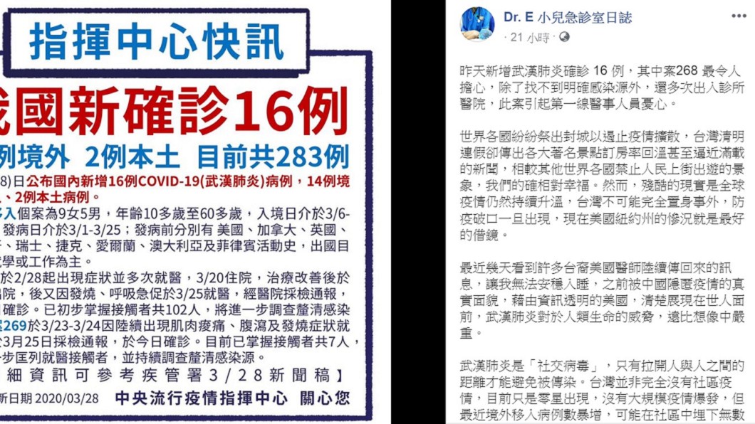 謝宗學沉重呼籲民眾連假能不出門就不要出門。(圖/翻攝自「Dr. E 小兒急診室日誌」臉書)