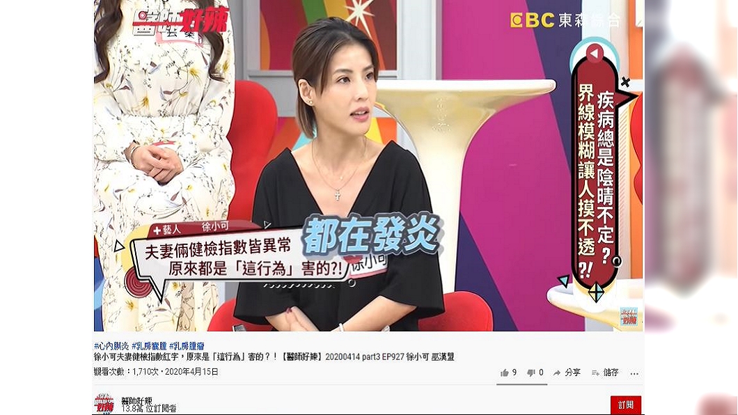 徐小可透露,夫妻倆健檢後,發現兩人身體都「發炎」。(圖/翻攝自醫師好辣 youtube頻道)