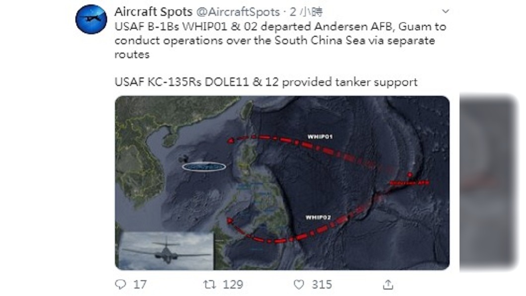 美B-1B轟炸機鉗型攻勢入南海 包圍態勢壓制中共