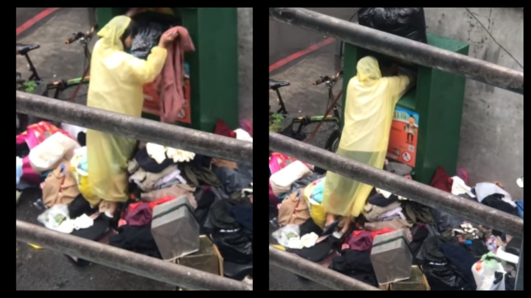 女狂翻舊衣回收！不滿意「丟地上淋雨」　目擊者氣炸報警
