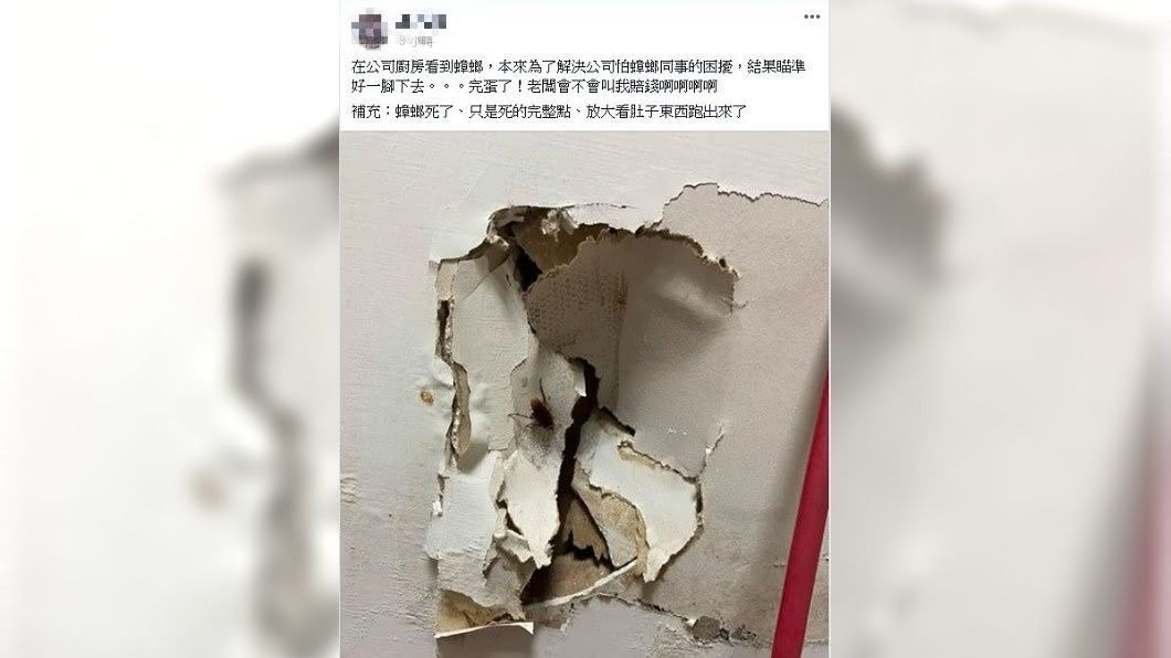 1名男網友在公司廚房好心幫同事消滅蟑螂，結果悲劇發生了。(圖／翻攝自爆怨公社)