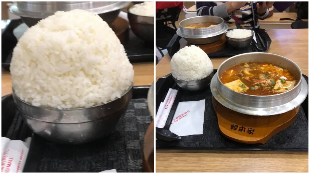 男網友提到自己因為食量大而請店員飯給多一點,沒想到一端上桌讓他看傻眼。(圖/翻攝自爆笑公社)
